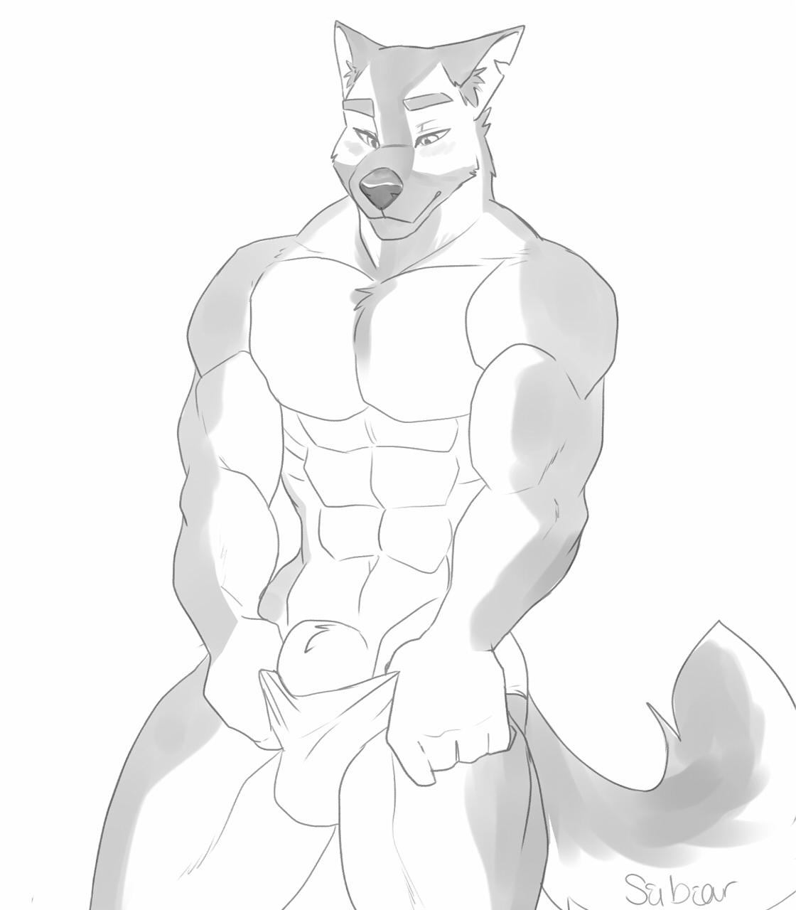 1_male 2018 animal_genitalia anthro balls_in_underwear bottomwear canid canis clothed clothing domestic_dog fully_sheathed fur genitals german_shepherd grey_body grey_ears grey_fur grey_tail greyscale hi_res male mammal masculine monochrome monotone_ears multicolored_body multicolored_fur multicolored_tail seibear sheath solo tail topless two_tone_body two_tone_fur two_tone_tail underwear white_body white_fur white_tail