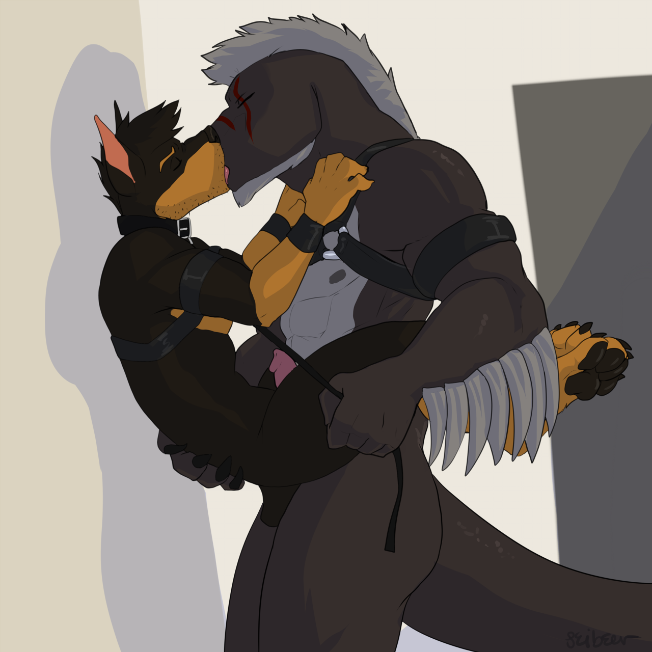 2019 2_males anal anal_penetration animal_penis anthro anthro/anthro anthro_penetrated anthro_penetrating anthro_penetrating_anthro black_body black_ears black_fur black_hair black_pawpads black_tail brown_body brown_fur brown_skin brown_tail canid canine_genitalia canine_penis canis carlfrost_(character) domestic_dog duo fur grey_body grey_hair grey_skin hair hi_res kissing male male/male male_penetrated male_penetrating male_penetrating_male mammal masculine monotone_ears monotone_hair monotone_tail multicolored_body multicolored_fur multicolored_skin multiple_males obsidian_ramirez pawpads paws penetration penile penile_penetration penis_in_ass seibear sex skin tail two_tone_body two_tone_fur two_tone_skin velociraptor