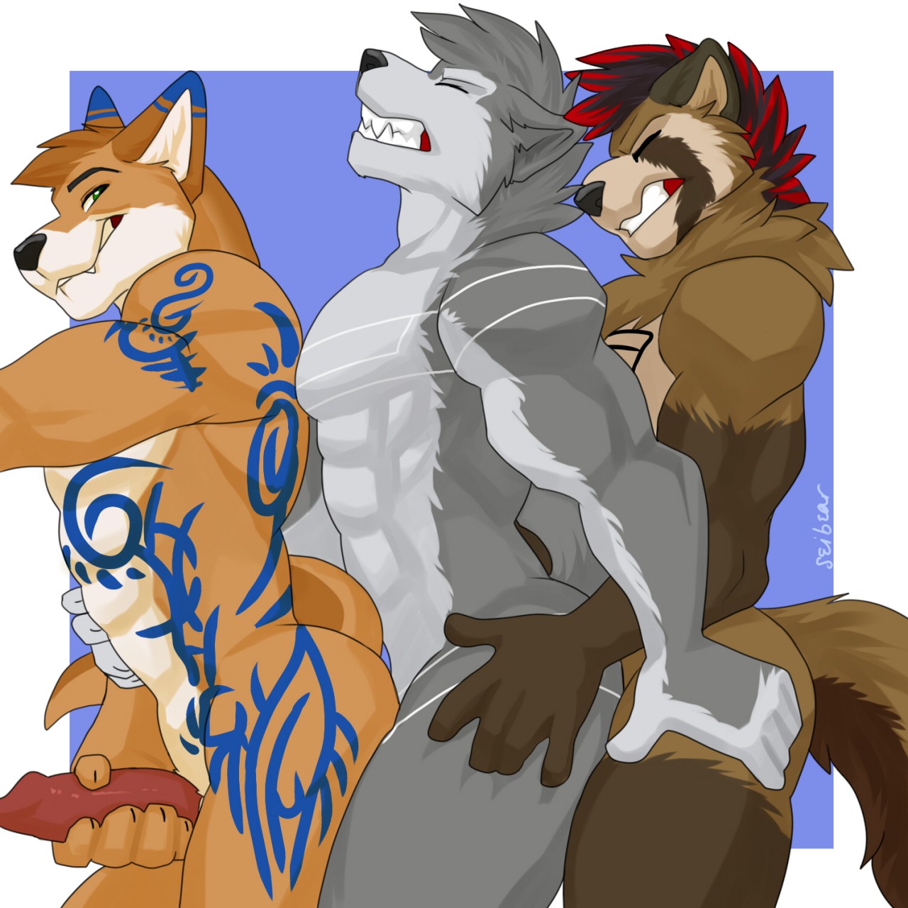 2018 3_males anal anal_penetration anthro anthro/anthro anthro_penetrated anthro_penetrating anthro_penetrating_anthro black_hair black_nose blue_ears brown_body brown_fur brown_tail canid canis dean_(wanderer1708) dingo dipstick_ears fox fur grey_(doubledeeeddboy) grey_body grey_ears grey_fur grey_hair grey_tail hair hand_on_penis hi_res kintama_ryo male male/male male_penetrated male_penetrating male_penetrating_male mammal masculine monotone_ears monotone_hair multicolored_body multicolored_ears multicolored_fur multicolored_hair multiple_males nude nude_anthro nude_male orange_body orange_ears orange_fur orange_hair orange_tail penetration penile penile_penetration penis penis_in_ass racoon_dog red_hair seibear sex tail tanuki threesome trio two_tone_body two_tone_ears two_tone_fur two_tone_hair white_body white_fur wolf