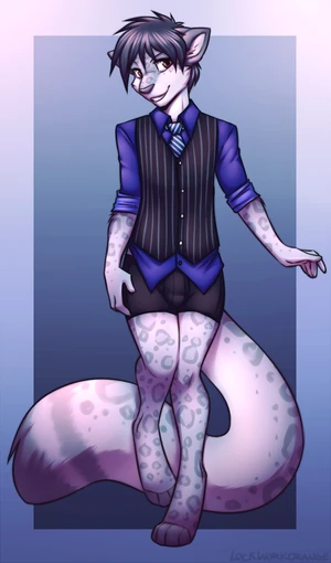 1_male 2014 anthro black_hair black_nose black_tail bulge clothing dipstick_tail felid feminine fur grey_body grey_ears grey_fur grey_tail hair lockworkorange looking_at_viewer male mammal markings monotone_ears monotone_hair multicolored_body multicolored_fur multicolored_tail novus orange_eyes pantherine shirt snow_leopard solo spots spotted_body spotted_fur spotted_tail tail tail_markings tight_shorts topwear vest