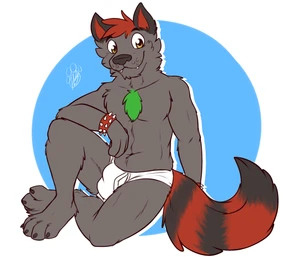 1_male 2024 anthro black_body black_ears black_fur black_nose black_tail bottomwear briefs bulge canid clothing cute_fangs detailed_bulge dipstick_tail fangs fur gaokun green_body green_fur hair hi_res male mammal markings masculine monotone_ears monotone_hair multicolored_tail procyonid raccoon red_hair red_tail solo striped_tail tail tail_markings teeth tighty_whities two_tone_tail underwear white_bottomwear white_briefs white_clothing white_underwear yellow_eyes
