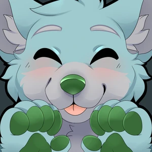 1_male 2020 anthro blep blue_body blue_ears blue_fur blue_hair blush canid canis donovan_dmc eyebrows eyes_closed feve fur green_nose green_pawpads grey_body grey_eyebrows grey_fur grey_inner_ear hair hi_res male mammal monotone_ears monotone_hair multicolored_body multicolored_fur pawpads paws solo tongue tongue_out wolf