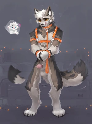 1_male 1_unknown 2024 alikars animal_genitalia anthro black_body black_fur black_nose black_pawpads black_tail blue_eyes brown_body brown_fur brown_tail canid collar dipstick_tail dripping fox fur genital_fluids genitals gloves_(marking) grey_ears hair harness hi_res leash licking licking_lips licking_own_lips lipsticking male mammal markings masculine monotone_ears monotone_fur monotone_haur multicolored_body multicolored_fur multicolored_tail offscreen_character orange_eyes pawpads paws penis penis_tip precum precum_drip sheath socks_(marking) solo solo_focus tail tail_markings tailwag unknown_gender white_body white_ears white_fur white_hair white_tail wrists_tied