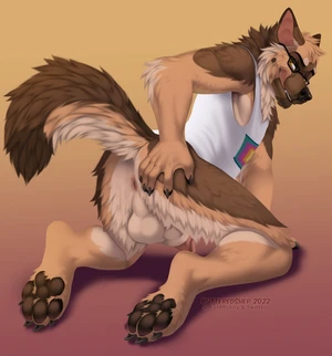 1_male 2022 aniel animal_genitalia animal_penis anthro anus ass backsack balls black_ears black_pawpads black_tail brown_body brown_ears brown_fur brown_tail butteredshep canid canine_genitalia canine_penis canis clothing dipstick_tail domestic_dog eyewear fur genitals german_shepherd glasses hi_res licking licking_lips licking_own_lips lipsticking male mammal markings masculine multicolored_ears orange_eyes pawpads penis penis_tip rear_view sheath shirt solo spreading spreading_ass tail tail_markings tan_body tan_fur tan_tail tank_top topwear two_tone_ears white_balls white_body white_fur white_sheath white_tail