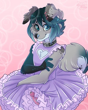 1_male 2021 anthro australian_shepherd black_ears black_nose blue_body blue_eyes blue_fur blue_hair blue_nose blue_tail canid canis clothing collar curled_tail dipstick_ears domestic_dog dress erection femboy feminine floppy_ears fraisensfw fur grey_body grey_ears grey_fur grey_nose grey_tail hair hi_res humanoid_genitalia humanoid_penis looking_at_viewer male mammal monotone_hair multicolored_body multicolored_ears multicolored_fur multicolored_tail penis penis_piercing piercing purple_clothing purple_dress purple_topwear rileymutt solo tail topwear two_tone_ears white_body white_fur white_tail