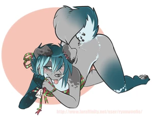 1_male 2015 all_fours anthro australian_shepherd barely_visible_genitalia barely_visible_penis black_ears black_nose black_pawpads blue_body blue_fur blue_hair blue_nose blue_pawpads blue_tail canid canis christmas dipstick_ears domestic_dog english_text erection feminine floppy_ears fur genitals grey_body grey_ears grey_fur grey_pawpads grey_tail hair looking_at_viewer male mammal monotone_hair multicolored_body multicolored_ears multicolored_fur multicolored_tail pawpads penis rileymutt ryunwoofie solo tail tail_up tongue tongue_out two_tone_ears white_body white_fur white_tail wrapping_paper