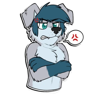 1_male 2022 alpha_channel angry anthro australian_shepherd black_nose blue_body blue_eyes blue_fur blue_hair canid canis crossed_arms domestic_dog eyebrow eyebrow_through_hair fangs floppy_ears fur gaokun gloves_(marking) grey_body grey_ears grey_fur hair maidboye male mammal markings masculine monotone_ears monotone_hair multicolored_body multicolored_fur reaction_image solo sticker teeth translucent translucent_hair transparent_background white_body white_fur