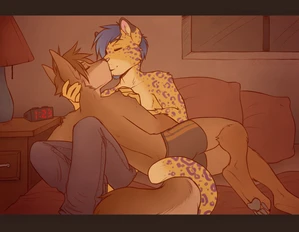 2013 2_males anthro anthro/anthro black_body black_ears black_fur black_pawpads black_tail blue_hair bottomwear bottomwear_only brown_body brown_ears brown_fur brown_hair brown_nose brown_tail canid cheetah clothed clothing cuddling dipstick_ears dipstick_tail duo felid fur hair kissing lockworkorange male male/male mammal markings masculine monotone_ears monotone_fur monotone_tail multicolored_body multicolored_ears multicolored_fur multicolored_tail multiple_males pants pants_only pawpads paws pink_nose spots spotted_body spotted_ears spotted_fur spotted_tail tail tail_markings topless two_tone_ears white_body white_fur white_tail yellow_body yellow_ears yellow_fur yellow_tail