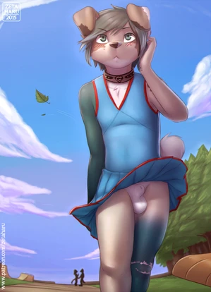 1_male 2015 animal_genitalia anthro australian_shepherd balls black_ears black_nose blue_body blue_bottomwear blue_clothing blue_fur blue_hair blue_nose blue_skirt blue_tail bottomwear bulge canid canis clothing collar curled_tail dipstick_ears domestic_dog femboy feminine floppy_ears fully_sheathed fur genitals green_eyes grey_body grey_ears grey_fur grey_tail hair male mammal monotone_hair multicolored_body multicolored_ears multicolored_fur multicolored_tail rileymutt sheath skirt solo tail two_tone_ears upskirt white_balls white_body white_fur white_sheath white_tail zeta-haru