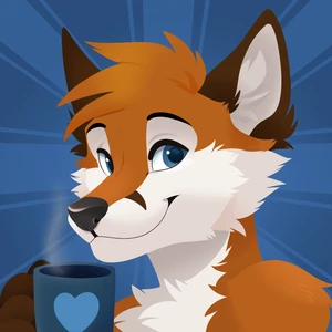 1_male 2019 anthro beverage black_nose blue_eyes brown_body brown_ears brown_fur brown_hair bust_portrait canid coffee coffee_cup coffee_mug container cup feve fox fur furrybot hair holding_coffee_mug holding_mug inner_ear_fluff looking_at_viewer male mammal masculine monotone_ears monotone_hair mug multicolored_body multicolored_fur portrait solo steam tuft white_body white_fur white_inner_ear