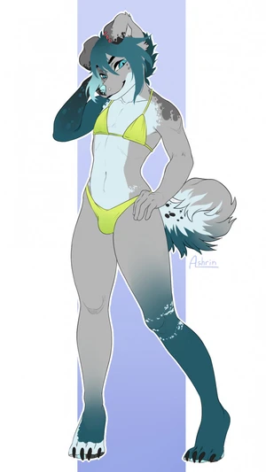 1_male 2021 anthro ashrin australian_shepherd bikini black_ears black_nose blue_body blue_eyes blue_fur blue_hair blue_nose blue_tail bottomwear bulge canid canis clothing curled_tail dipstick_ears domestic_dog floppy_ears fur green_bikini green_bottomwear green_clothing green_swimwear green_thong grey_body grey_ears grey_fur grey_nose grey_tail hair hi_res looking_at_viewer male mammal masculine monotone_hair multicolored_body multicolored_ears multicolored_fur multicolored_tail rileymutt solo swimwear tail thong two-piece_swimsuit two_tone_ears underwear white_body white_fur white_tail