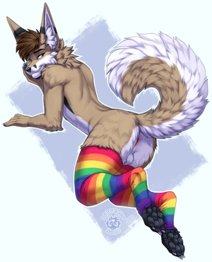 1_male 2023 anthro anus backsack balls black_ears black_nose black_pawpads brown_body brown_ears brown_fur brown_hair brown_tail butteredshep canid curled_tail fennec_fox fox fur hair inner_ear_fluff looking_at_viewer looking_back looking_back_at_viewer male mammal masculine monotone_hair multicolored_body multicolored_ears multicolored_fur multicolored_tail orange_eyes pawpads rainbow_thigh_highs solo tail tuft two_tone_body two_tone_ears two_tone_fur two_tone_tail white_inner_ear white_tail