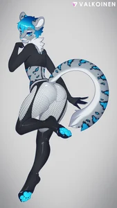 1_male 2019 absurd_res anthro archon_eclipse black_body black_ears black_fur black_tail blue_body blue_ears blue_eyes blue_fur blue_hair blue_nose blue_pawpads blue_tail clothing crop_top felid femboy feminine fishnet_clothing fishnet_leggings fishnet_legwear fur grey_body grey_ears grey_fur grey_tail hair hi_res inner_ear_fluff leggings legwear looking_at_viewer looking_back looking_back_at_viewer male mammal markings monotone_hair multicolored_body multicolored_ears multicolored_fur multicolored_tail pantherine pawpads paws rear_view shirt snow_leopard solo spots spotted_body spotted_ears spotted_fur spotted_tail tail thigh_highs topwear tuft valkoinen watermark white_body white_clothing white_fur white_inner_ear white_tail