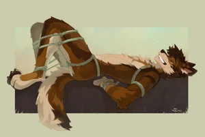 1_male 2023 alikars ankles_tied anthro arms_tied black_body black_ears black_fur black_hair black_nose black_pawpads black_tail bound brown_body brown_ears brown_fur brown_tail canid fur grin hair hi_res legs_tied male mammal masculine multicolored_body multicolored_ears multicolored_fur multicolored_tail pawpads paws restrained restraints rope rope_bondage solo tail two_tone_ears white_body white_fur white_tail yellow_eyes