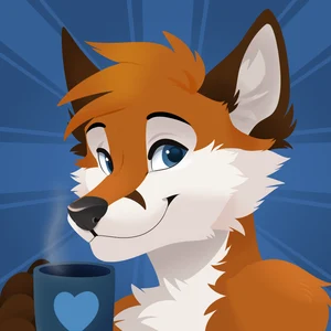 2019 anthro beverage black_nose blue_eyes brown_body brown_ears brown_fur brown_hair bust_portrait canid coffee coffee_cup coffee_mug container cup feve fox fur furrybot hair holding_coffee_mug holding_mug inner_ear_fluff looking_at_viewer male mammal monotone_ears monotone_hair mug multicolored_body multicolored_fur portrait solo steam tuft white_body white_fur white_inner_ear