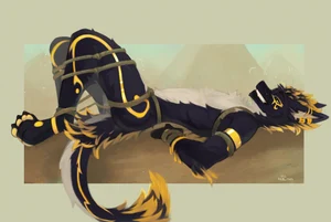 1_male 2023 alikars anthro black_body black_ears black_fur black_hair black_nose black_tail bound fur grin hair hi_res male masculine monotone_hair multicolored_body multicolored_fur multicolored_hair multicolored_tail pawpads restrained restraints rope rope_bondage solo species_request tail two_tone_hair white_body white_fur white_inner_ear white_tail yellow_body yellow_fur yellow_hair yellow_pawpads yellow_tail