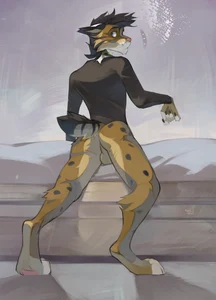 1_male 2023 alikars anthro backsack balls black_body black_ears black_fur black_hair black_tail blue_eyes bottomless brown_body brown_fur butt clothed clothing felid fur hair hi_res looking_back lynx male mammal markings masculine monotone_hair multicolored_ears pawpads paws pink_nose pink_pawpads shirt shirt_only solo spots spotted_body spotted_fur tail topwear topwear_only two_tone_ears white_balls white_body white_ears white_fur white_tail